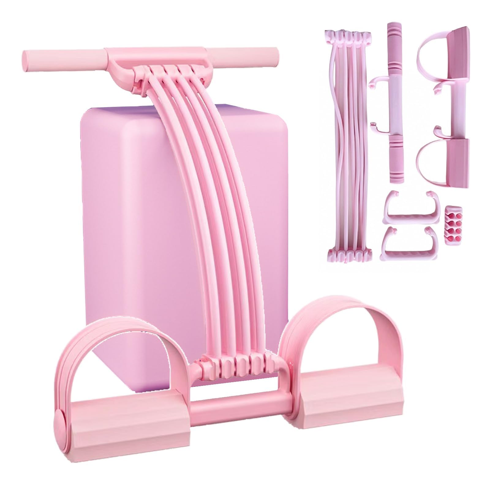 8-Tube Pedal Resistance Bands with Handles, 3 in 1 Adjustable Elastic Yoga Tension Rope, Home Fitness Equipment for Full Body Workout, Arm Leg Waist Training (Pink)