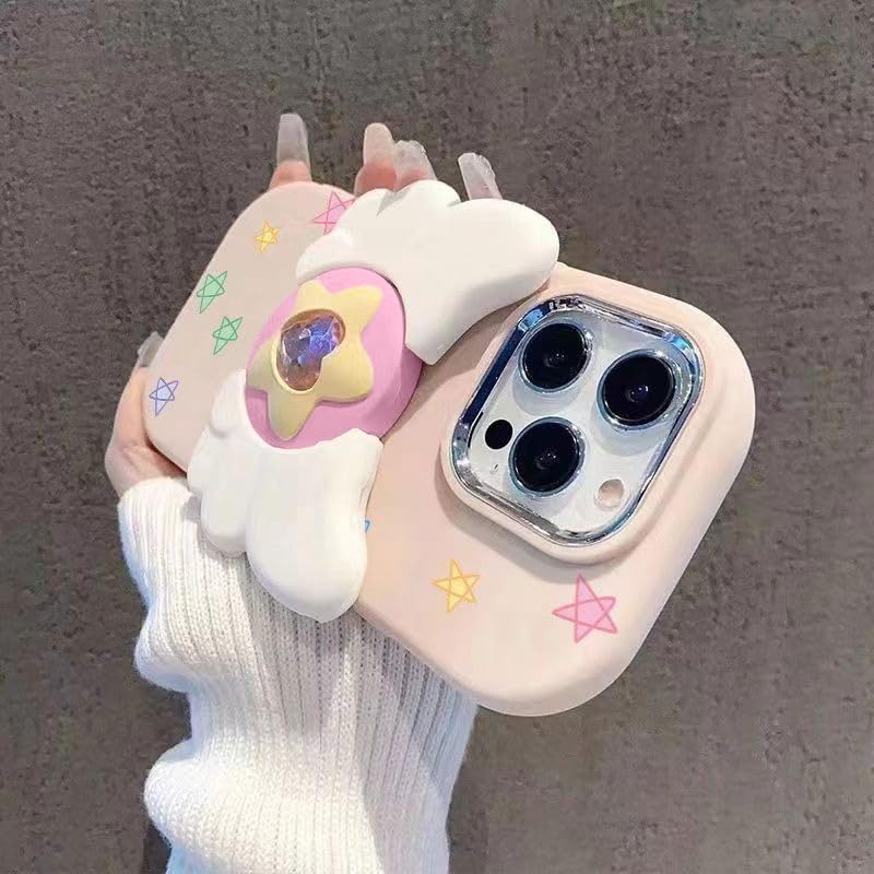 Image of COVERLY 3D Cute Magical Fairy Angel Wings Folding Fly Cartoon Magic Stars Premium Heart Shaped Diamond Phone Stand Holder Soft Silicone Cover Girly Love Cute Adorable Case for Apple iPhone 12 Pro