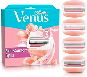 Gillette Venus Skin Comfort Spa Carga para Aparelho de Depilação com Barras Umectantes e Óleos Botânicos, 4 Uds