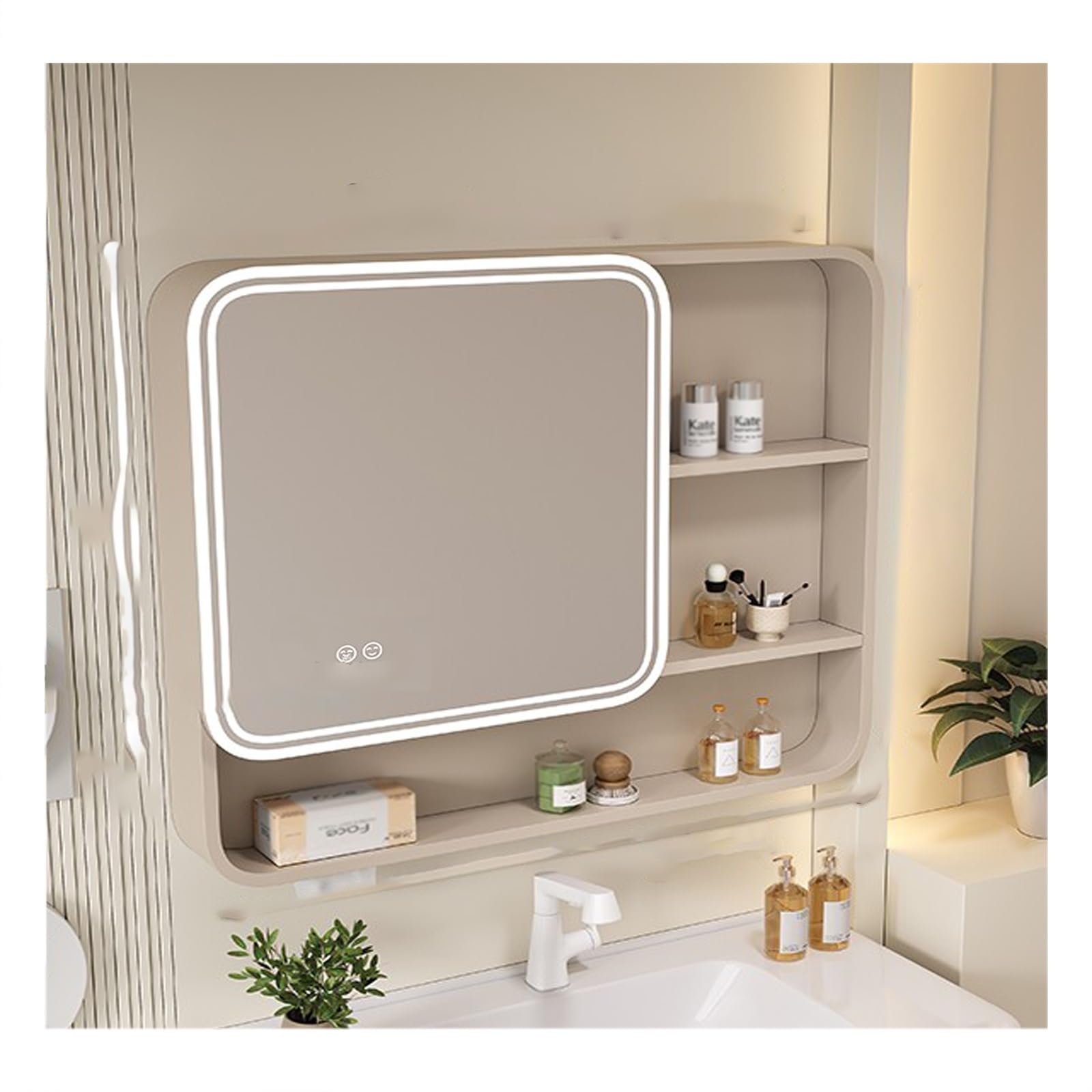 FLYIODFCXV bathroom mirror cabinet, One-Button Defogger, Partitioned Storage(70 * 70cm/27.5 * 27.5in)