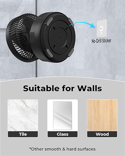 Miniatura 2 de AMACOOL Ventilador de montaje en pared sin perforación de 8 pulgadas con control remoto, 10000 mAh recargable, 9 velocidades silenciosas, oscilación