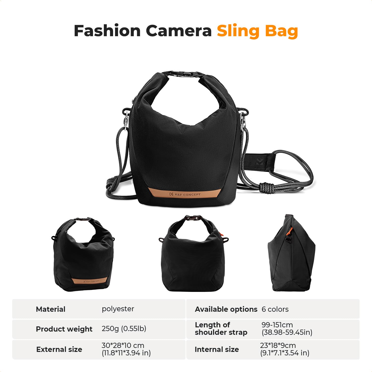 K&F CONCEPT Borsa Fotocamera, Borsa a Tracolla per Fotocamera Reflex Custodia Morbida per Macchine Fotografiche Reflex Compatta Videocamera per le donne-Nero