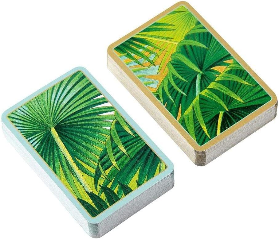 Caspari Palm Fronds Bridge Gift Set – 2 Playing Card Decks & 2 Bridge Score Pads, Regular Type Cards, Decorative Green Gift Box
