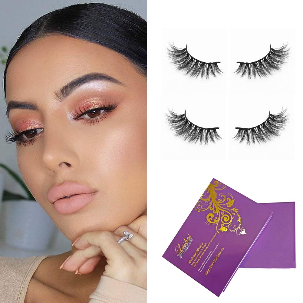 Bellameri 2 Pairs 9A Grade 3D False Eyelashes, Natural Mink Eyelashes 3D Layered Effect Siberian Fake Eyelashes Hand Made, Reusable Cruelty-Free 16mm 3D 56