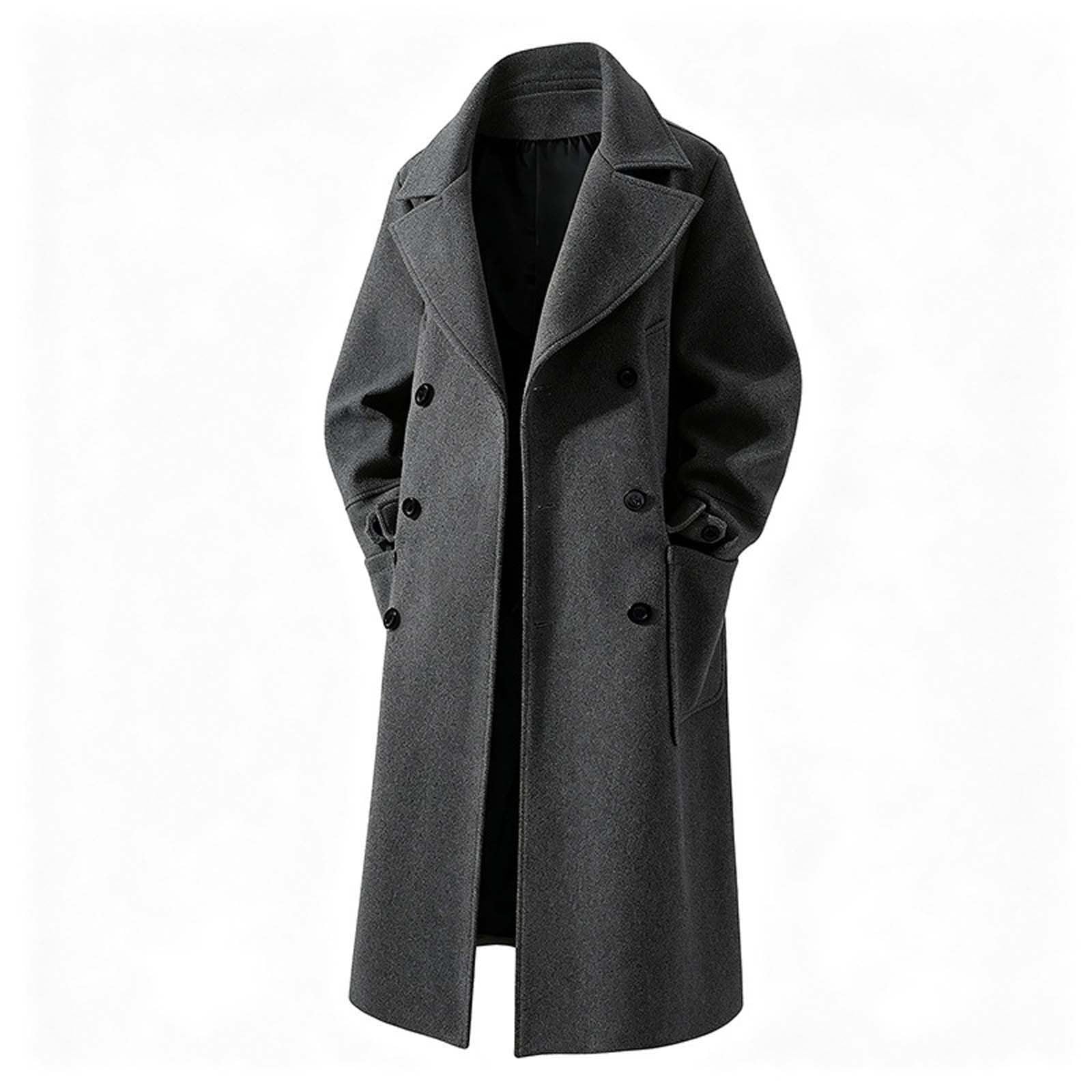Générique Cappotto Uomo Inverno Caldo Lungo Piumino Parka Trench Caban | Giacca a bottone con risvolto lungo giacca a maniche lunghe cardigan Blazer cappotto elegante tinta unita