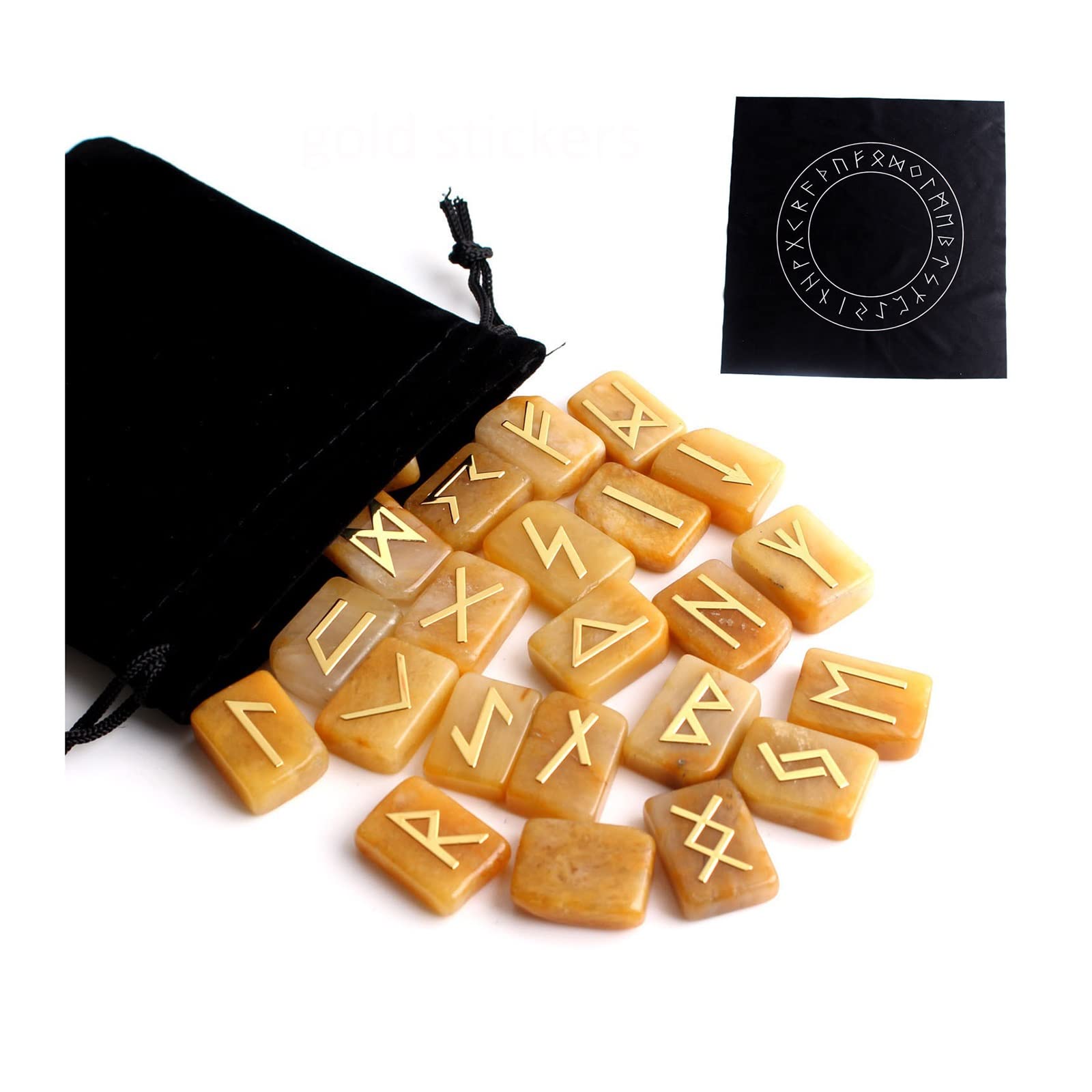 Runas de jade amarillo en estuche de 25pcs el regalo ideal de adivinación y fortuna