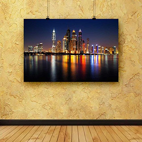 Image of Pitaara Box Dubai Marina At Dusk, UAE | Canvas Painting for Bedroom & Living Room | Engineered Wood Frame | 18 x 12 inch (46 x 30 cms)