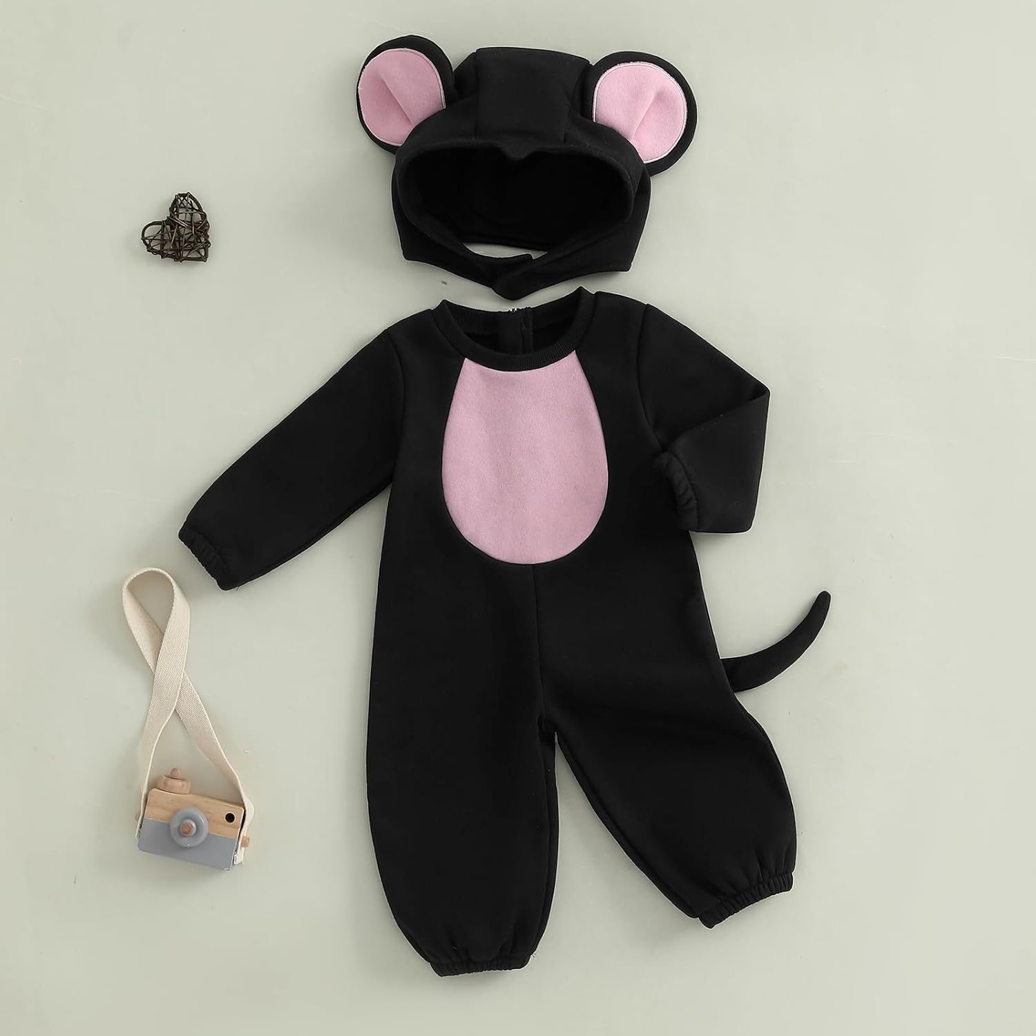 Baby Mouse Costume Boy Girl Long Sleeve Fleece Jumpsuits Romper with Ears Hat Toddler Halloween Outfit - Image 3