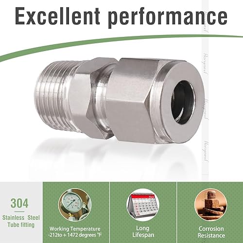 Miniatura 3 de Acoplador de tubo de acero inoxidable 38 "Tubo OD x 38 NPT Macho en tubo ss