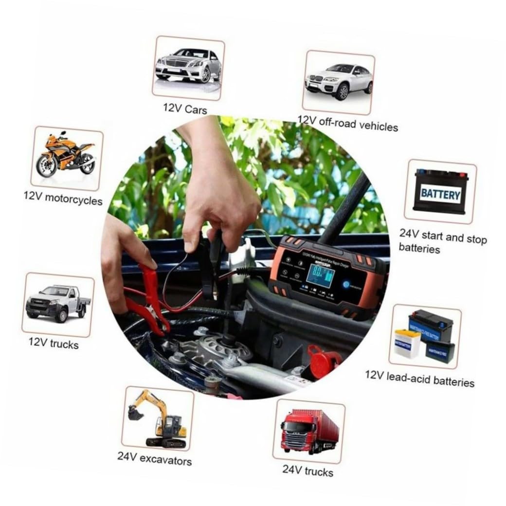 iplusmile Caricabatterie Intelligente per Auto da Manutentore di Batterie Riparatore Impulsi Carica e Mantiene Veicoli Elettrici e Agricoli