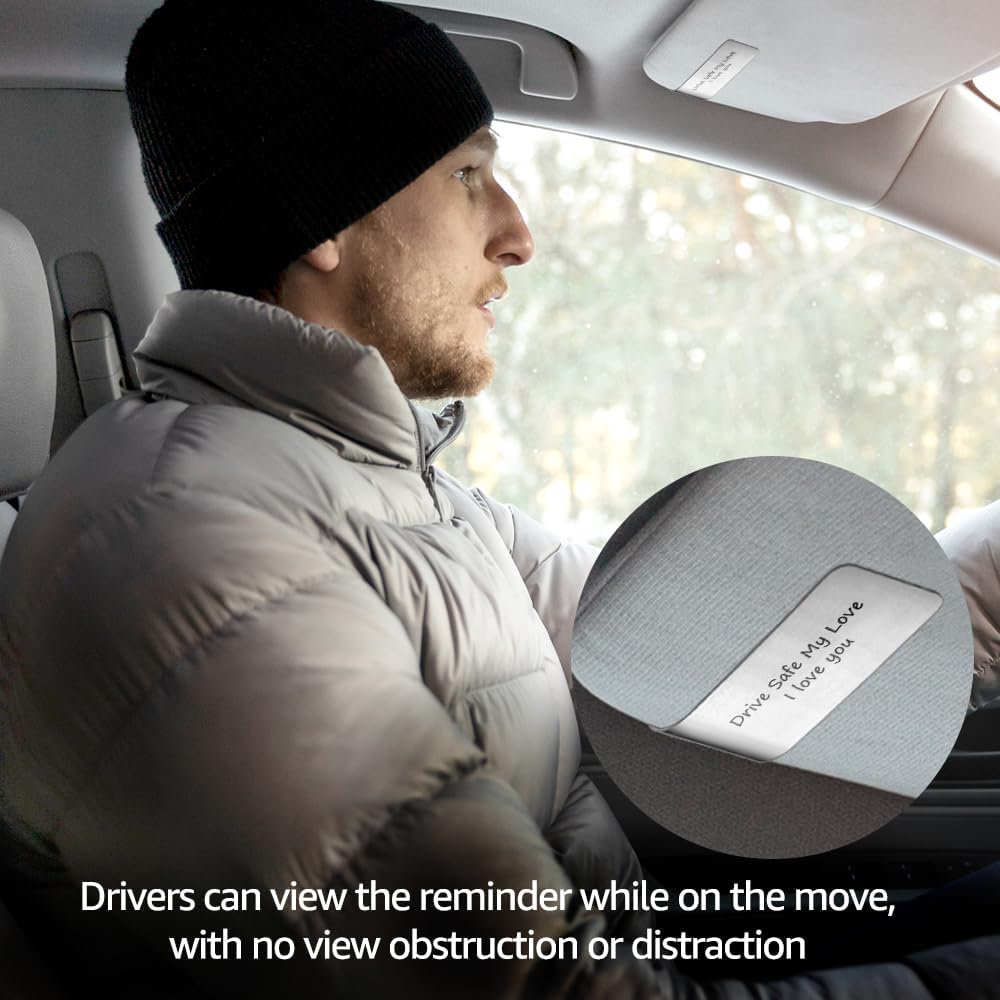 Drive Safe My Love, I love You Engraved Stainless Steel Car Visor Clip, Couple Car Accessories, Anniversary Couple Gifts for GF BF Husband Wife, Safe Driving Gifts for Spouse Family Loved Ones