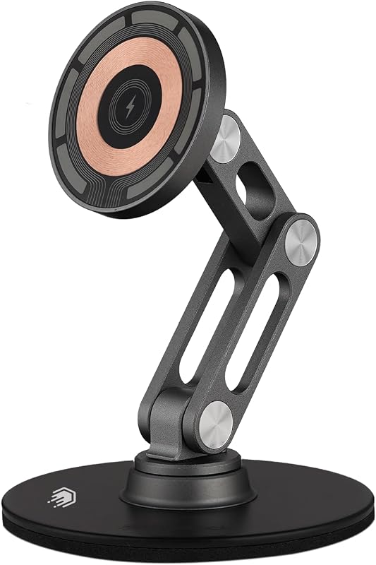 ClikDock Soporte magnético para cargador inalámbrico para teléfono celular, giro de 360°, construcción de aluminio, compatible con teléfonos MagSafe para iPhone y Android (gris espacial)