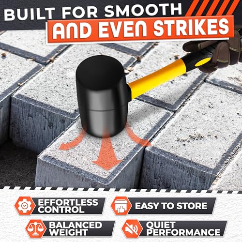 Image of 24 Oz Rubber Mallet Hammer for Woodworking, Flooring, Tiling, Camping and More - Rubber Hammer with Non-Slip Grip, Durable Ergonomic Handle and Anti-Vibrating Design for Furniture Assembly and Repairs