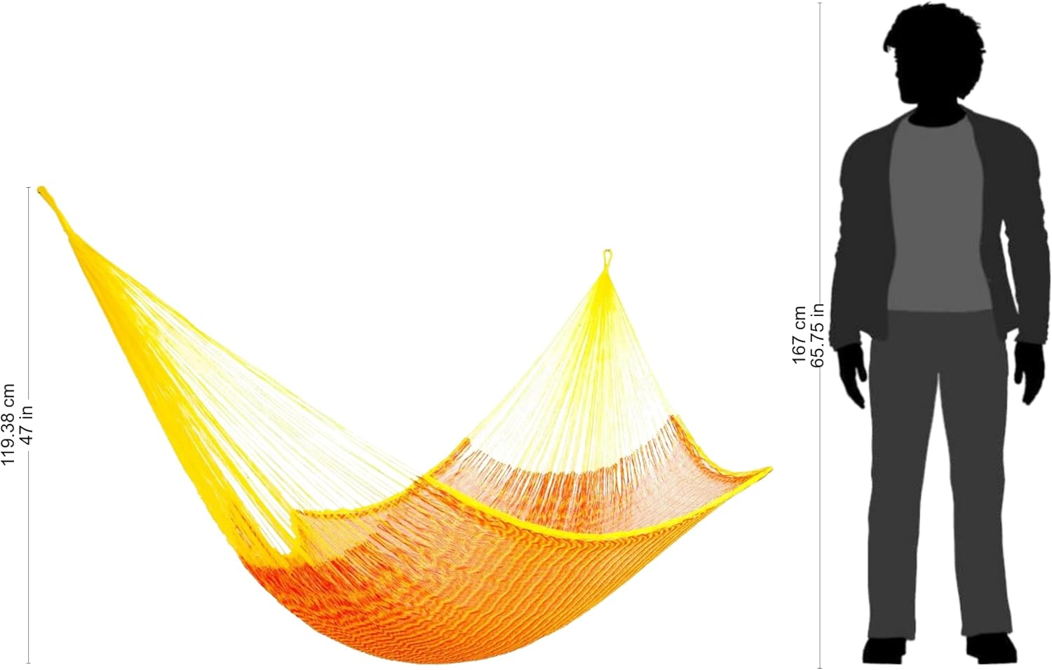 NOVICA Bright Yellow Orange Hand Woven Nylon Mayan 1 Person Rope Hammock with Hanging Accessories, 'Daffodil Dreams' (Single)