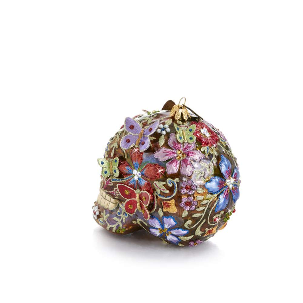 Jay Strongwater Adorno De Cristal De Calavera Con Mariposas, image size:1000x1000