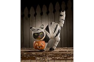 Bethany Lowe's Spooky Mummy Kitty Paper Mache for Halloween Decor