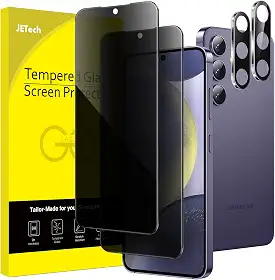 JETech Película de Vidro Temperado de Privacidade para Samsung Galaxy S24+ / S24 Plus 5G 6,7 Polegadas com Protetor Lente Câmera, Protetor de Tela Anti-Espionagem, 2 Pacotes Cada