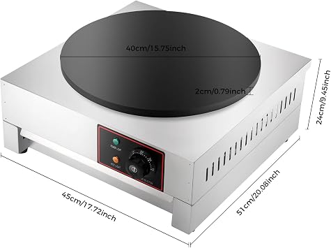Commercial Electric Crepe Maker, 1700W 16 Inch Electric Pancake Machine, Adjustable 50-300C Crepe Maker Machine Non Stick Crepe Maker Pan for Crepes, Pancakes & Roti