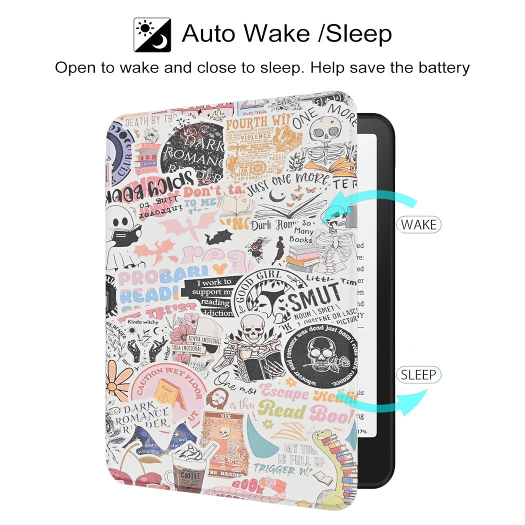 Bookish Leseliebhaber Hülle für 6 Zoll Kindle (Version 11. Generation 2024/2022), leichtes PU-Leder, faltbar, TPU-Hülle mit automatischer Wake-/Sleep-Funktion, Handschlaufe