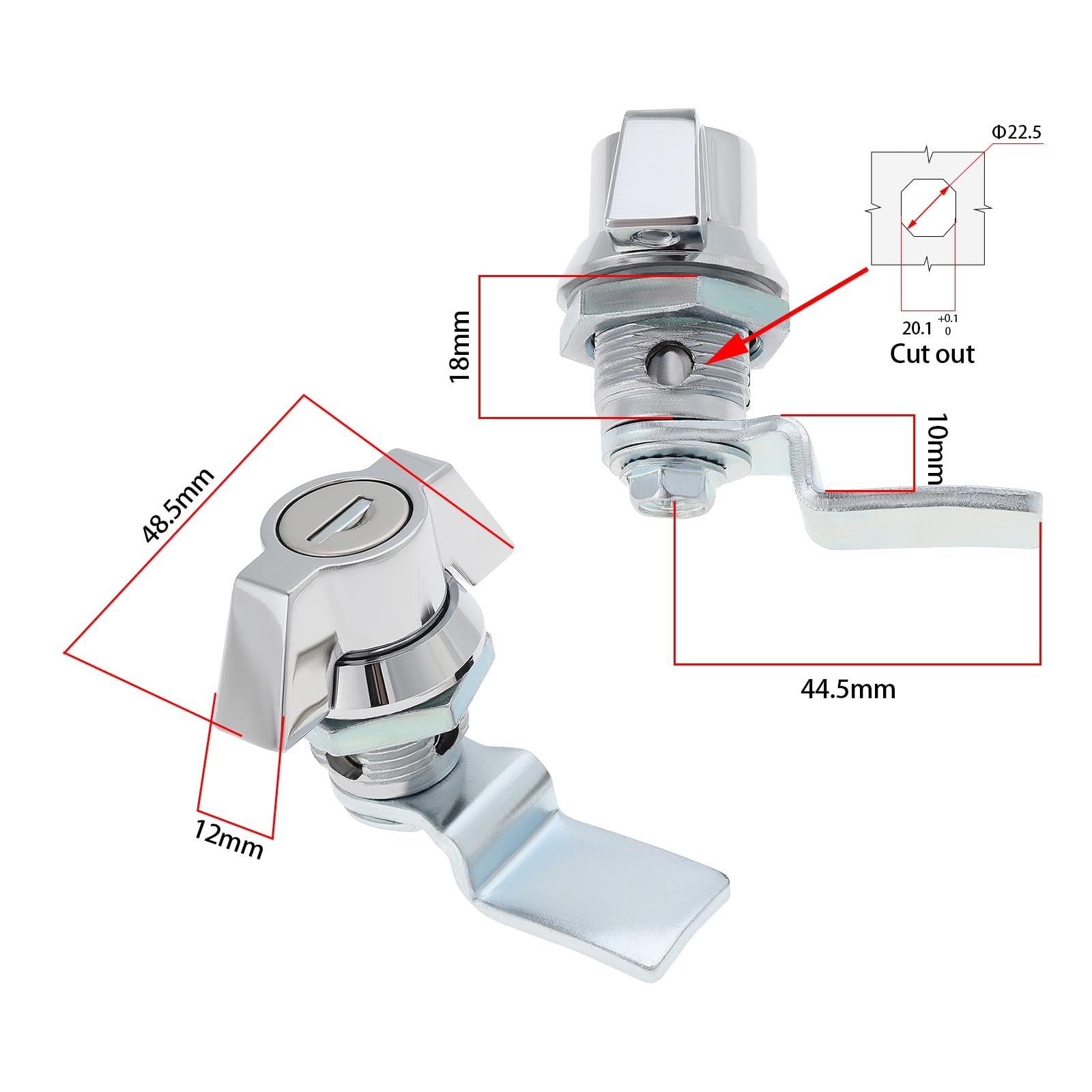 eMagTech 2 Set Zinc Alloy Quarter Turn with Keys Cut Out 22mm x 20mm for Control Cabinet Meter Cabinet Small Distributor Cylinder Lock Toggle - Image 4