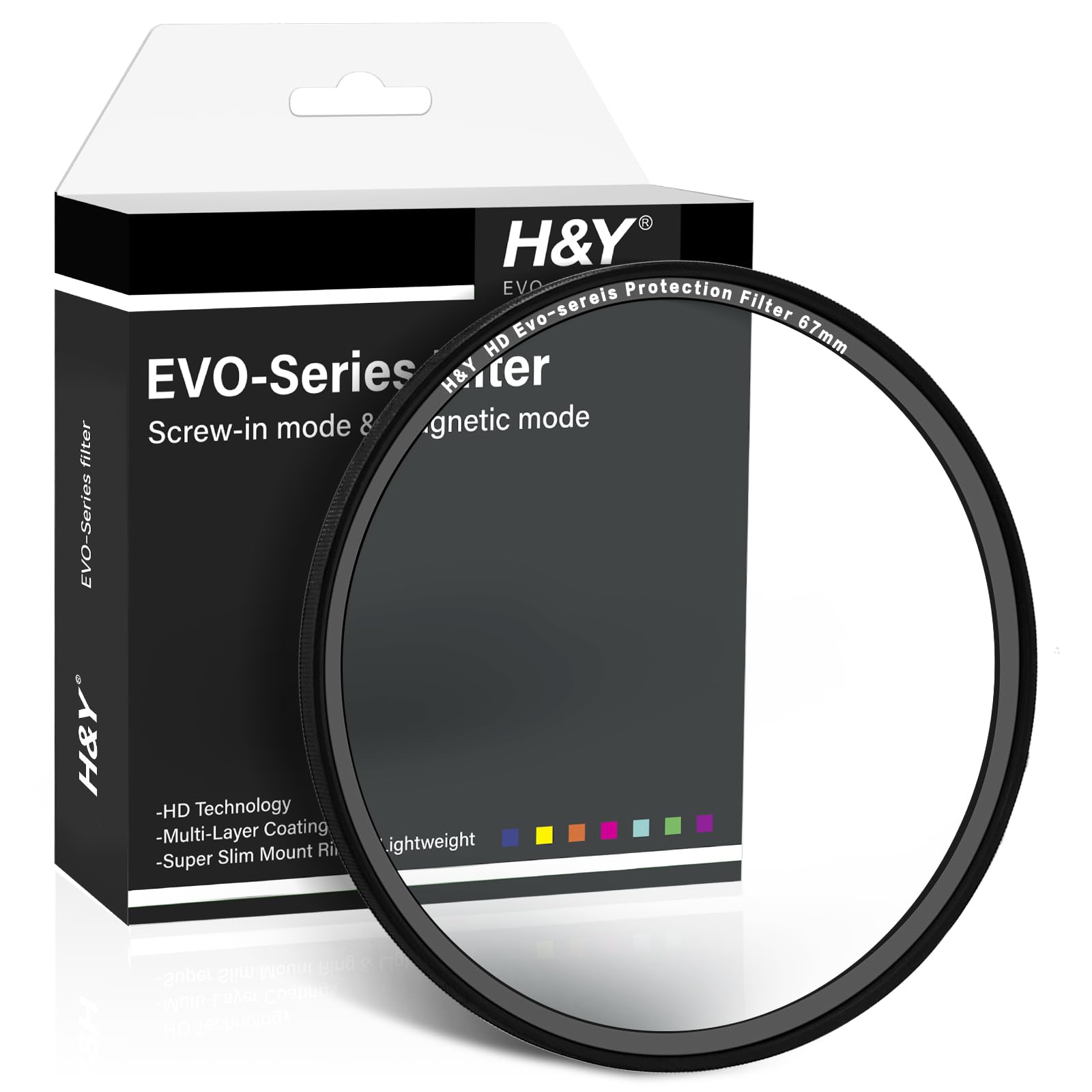 H&Y EVO, UV filtr ochronny obiektywu 67 mm z podwójnym mocowaniem wkręcanym i magnetycznym 2 w 1, transmisja światła 99,6%, wielowarstwowa powłoka ze szkła optycznego HD