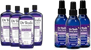 Dr Teal's Foaming Bath with Epsom Salt & Sleep Spray with Melatonin, Lavender & Chamomile, 34 fl oz Bath (Pack of 4) & 6 f...