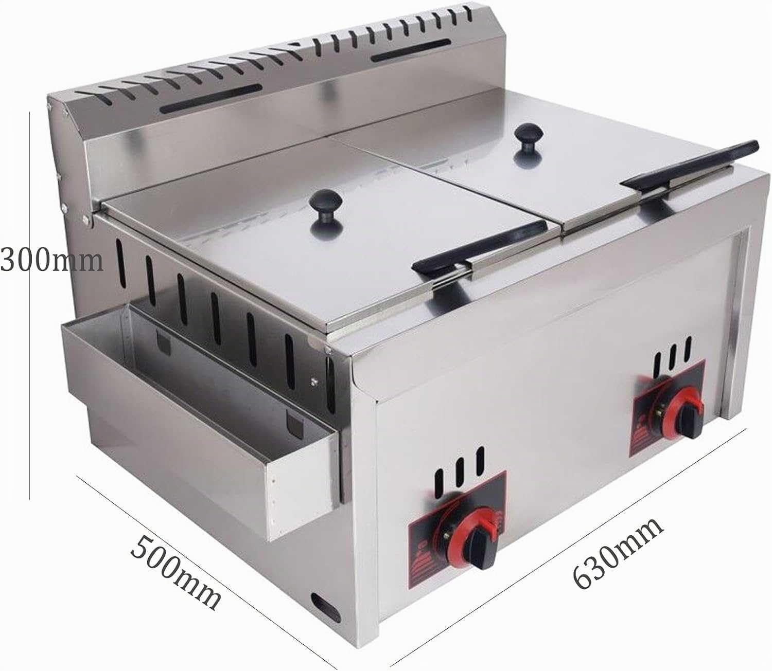 Freidora de gas GLP de acero inoxidable 10 L x 2 - Ideal para uso doméstico y comercial, potencia ajustable, completa con cestas y tapas