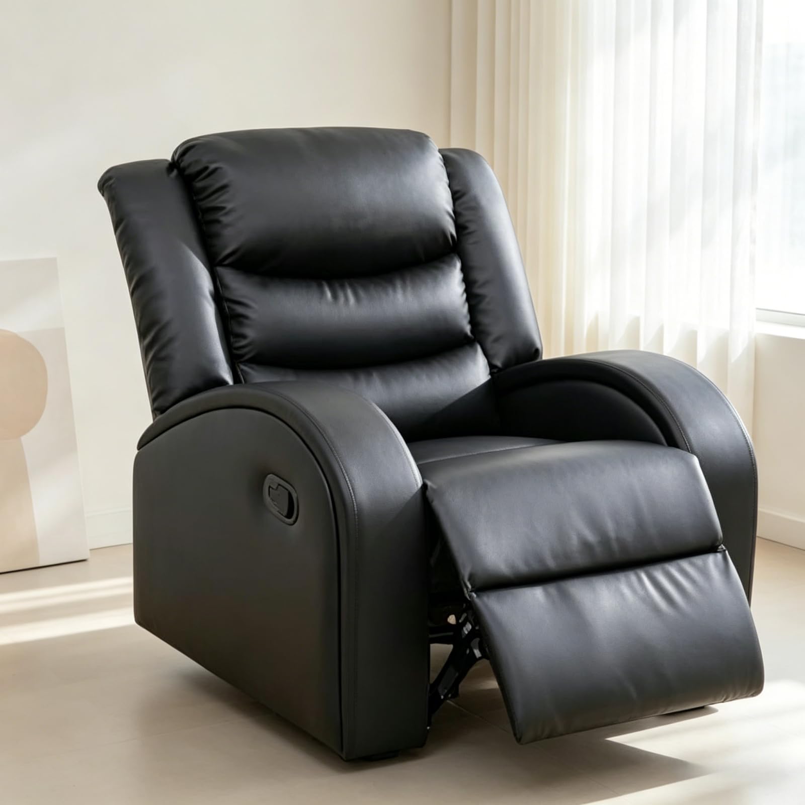 Power Lazy Boy Recliner Chair, Single Leather Reclining Chair with Home Theater Seating, Electric Oversized Recliner Sofa Breathable Living Room Chairs for Adults Reading Gaming, Black