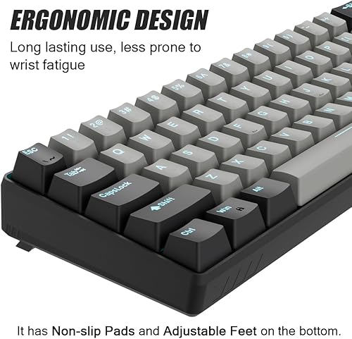 Miniatura 5 de abucow Teclado mecánico 60% para juegos con interruptor azul, teclado compacto con cable, anti-fantasma, sin conflictos, 61 teclas intercambiables,