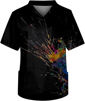 Mens Fit Gradient Color Scrub Tops Plus Size V-Neck Short Sleeve Funny Medical Workwear with 3 Pocket S-5XL