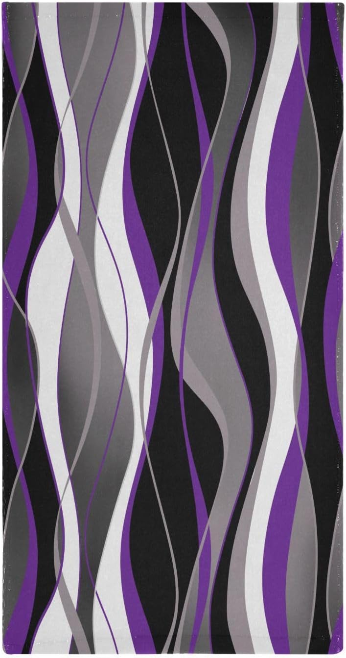 Purple Gray Hand Towels for Bathroom Set of 2,Absorbent Microfiber Black White Grey Striped Modern Abstract Kitchen Towels 14"x28",Decorative Bathroom Towels for Bath,Face,Guest,Hair,Shower - Image 6