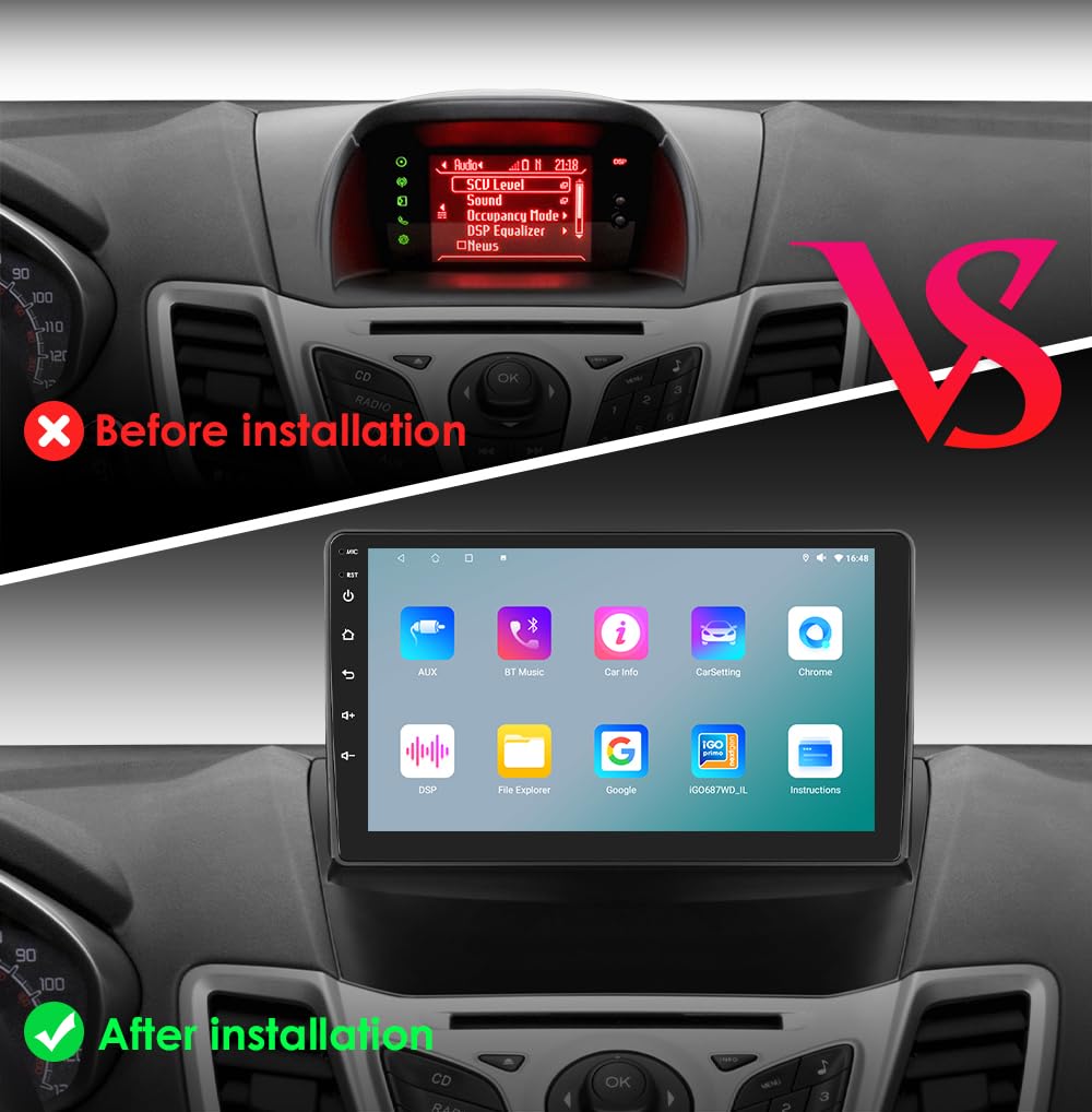 Ossuret 9.7 Inch Android 14 Autoradio Voor Ford Fiesta 2009-2017 - Carplay, Android Auto, GPS, DSP, DAB+