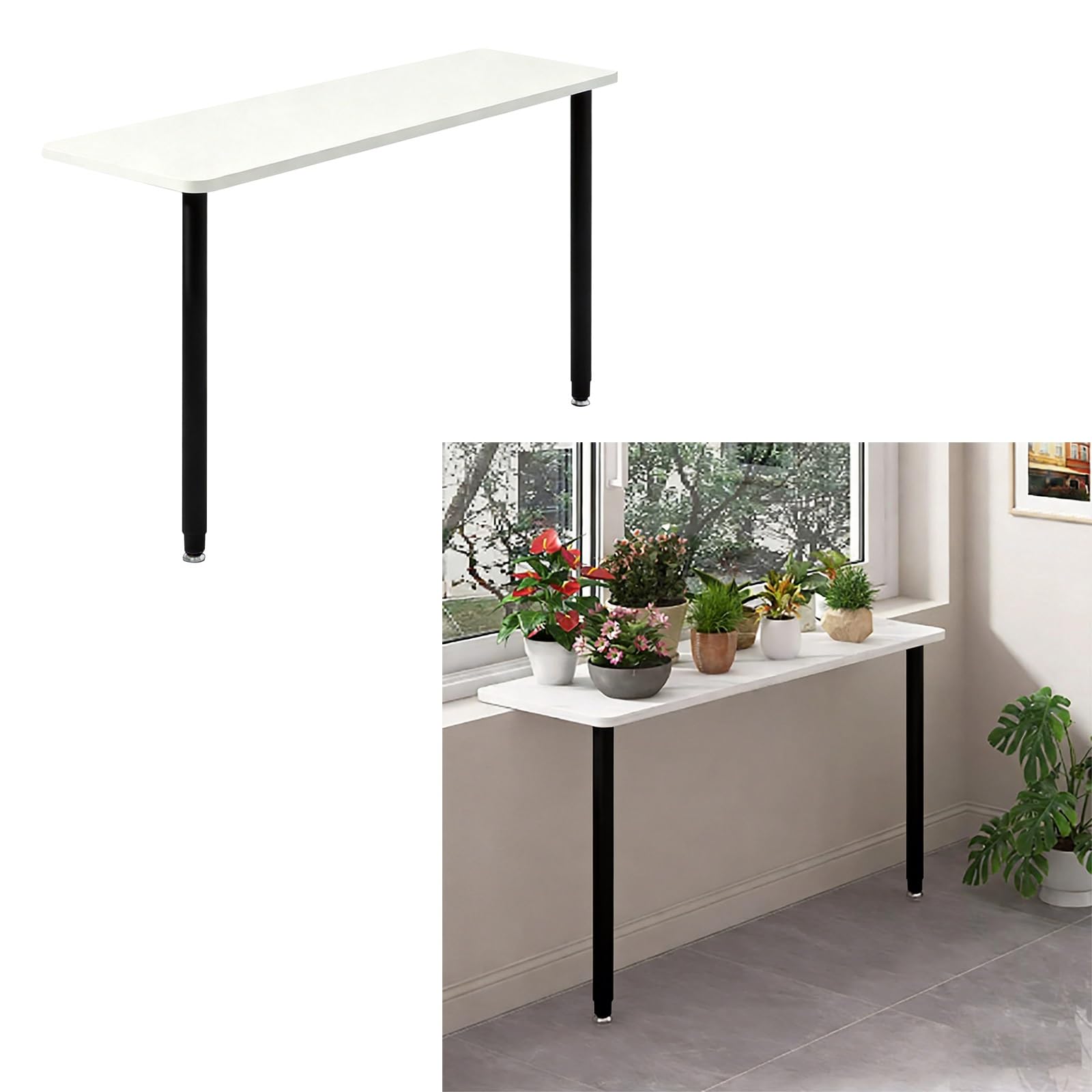 CHZDPP Detachable Window Sill Extender Plate for Corner/Narrow Window, Windowsill Extension with Adjust Support, Space-Saving Window Ledge Plant Shelf(Black,600 mm x 300 mm/23.6 in x 12 in)