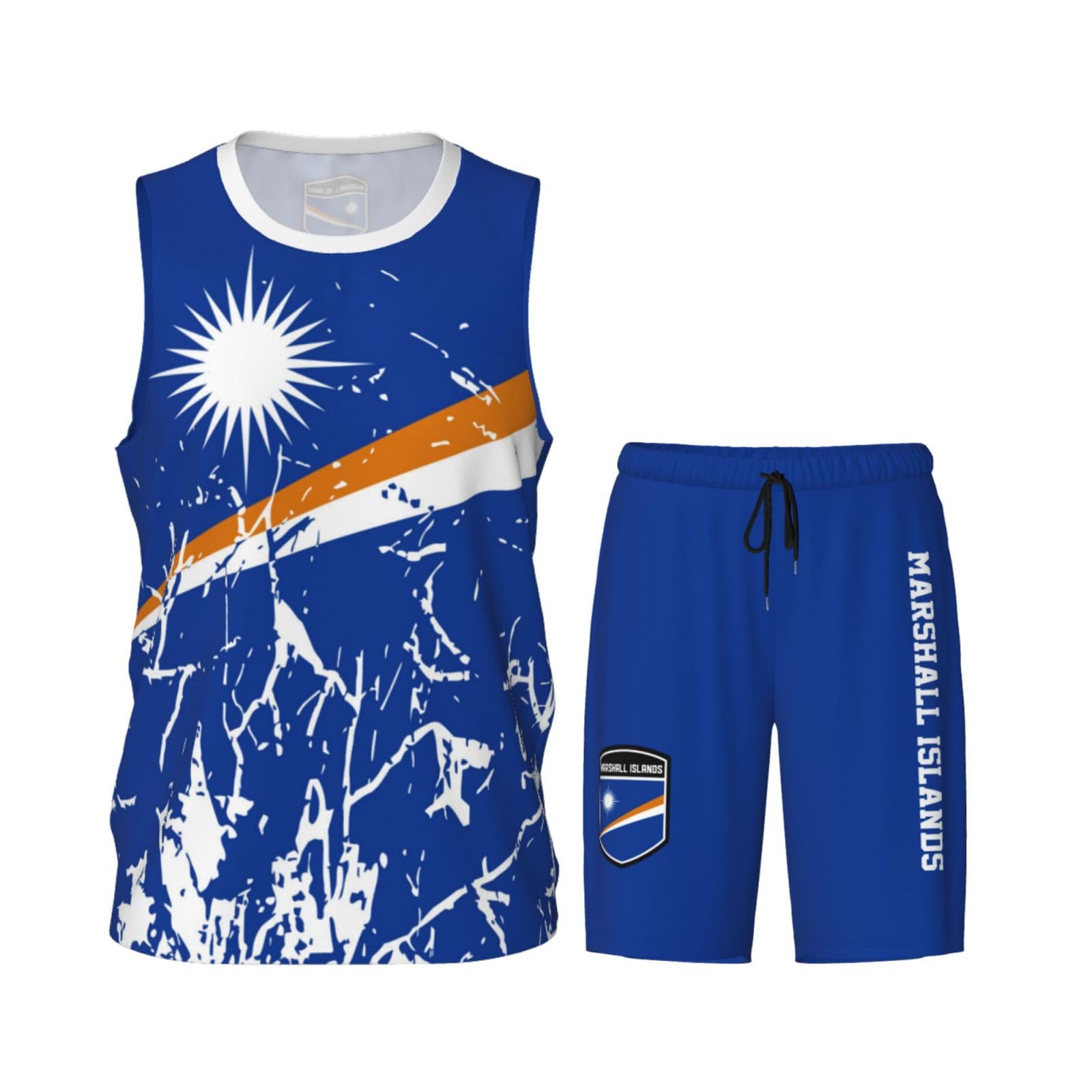Marshall Islands Flag Grain (1) Basketball Jersey Uniform Suit for Men Adults Training Athletic Set