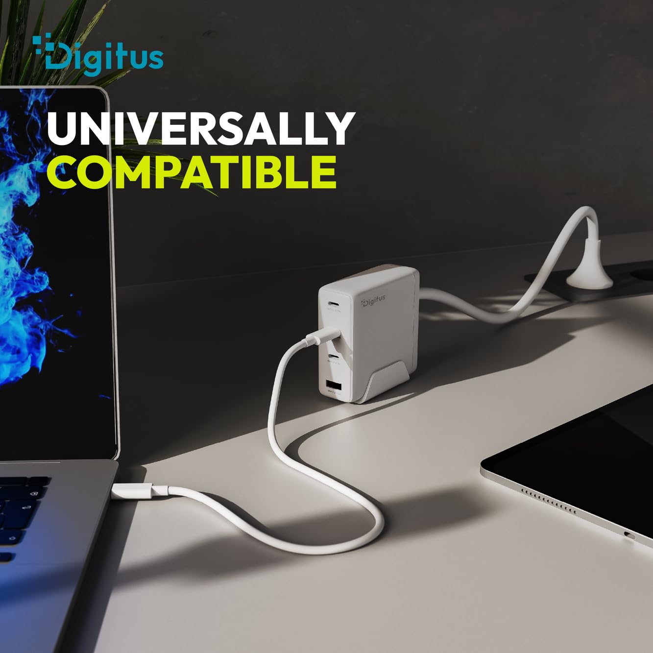DIGITUS Caricabatterie USB-C GaN II – 3x USB-C e USB-A – 3 porte – fino a 140 W – Caricabatterie rapido – Adatto per laptop, cellulari, tablet, smartwatch, cuffie, powerbank – Bianco