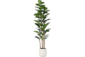 Artificial Fiddle Leaf Fig Tree with White Planter, 6ft Tall Faux Fig...
