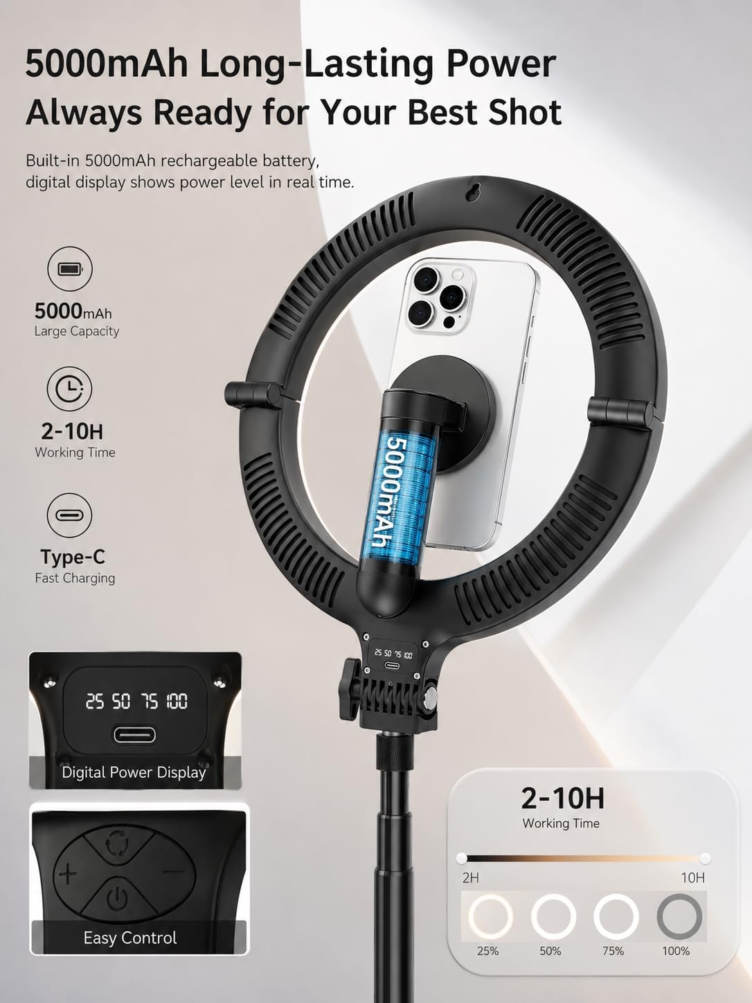 Ring Light with Stand and Wireless Microphone, 10" Magnetic Selfie Light 5000mAh Rechargeable 3000K-6500K, 71" Tripod with Extra Phone Holder, All-in-One Content Creator Kit for Live Stream Vlog