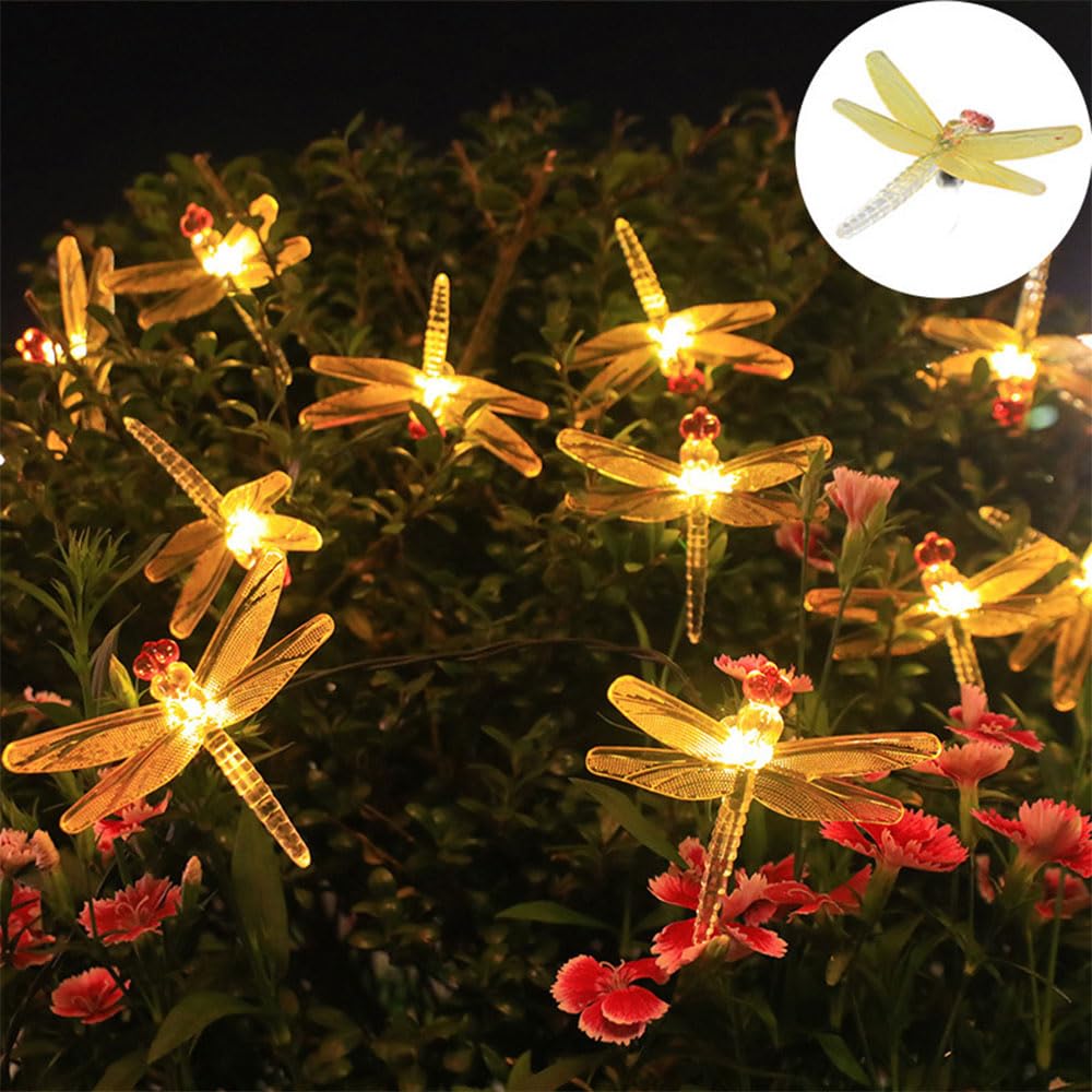 FANSU Esterno Catena Luminosa Solare 20/30/50/100 LED 8 Modalità Libellula Luci Solari Impermeabile Luci Giardino Energia Solare per Festa Campeggio Balcone Feste Gazebo (Bianco caldo,12m 100LED)
