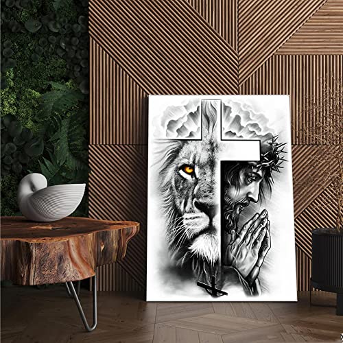 Lion And Jesus Counted Cross Stitch Kits For Adults Beginners,Easter He Is Risen Full Range Of Cross-Stitch Stamped Kits Embroidery Patterns Art Crafts Needlepoint Kits For Wall Decor 12X16 Inch #TOP1