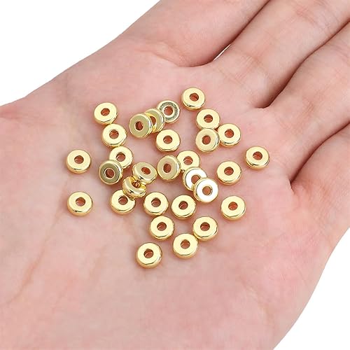 Miniatura 4 de Cuentas espaciadoras de disco chapadas en oro de 14 quilates de 0.236 x 0.079 in, 50 unidades para hacer joyas, no se deslustran