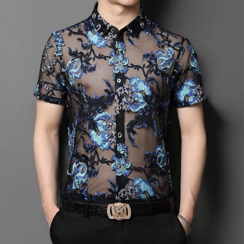 G.V.G.V. - US vintageシースルー/シアーシルクベースベロア柄シャツdeptoga6 G.V.G.V. - US vintageシースルー/シアーシルクベースベロア柄