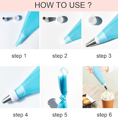 Miniatura 5 de Juego de 11 bolsas de pastelería y puntas, kit de decoración de pasteles con 2 bolsas de glaseado reutilizables, 6 puntas diferentes de bolsas de