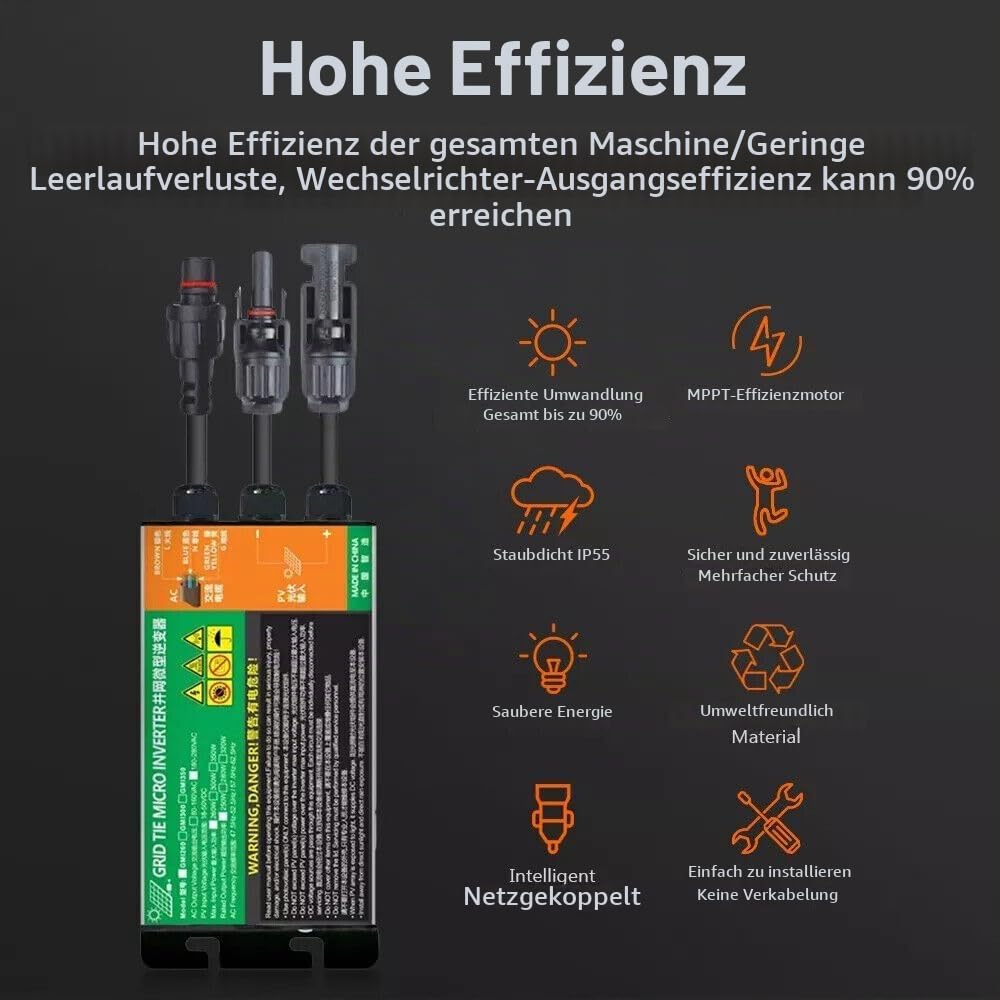 Balkonkraftwerk 300 Watt Komplettset Steckdose Plug & Play, 210W Solarpanel mit 230V 300W Wechselrichter, Solaranlage Balkon Komplett Photovoltaik, 18V Solarmodul 2 x105W