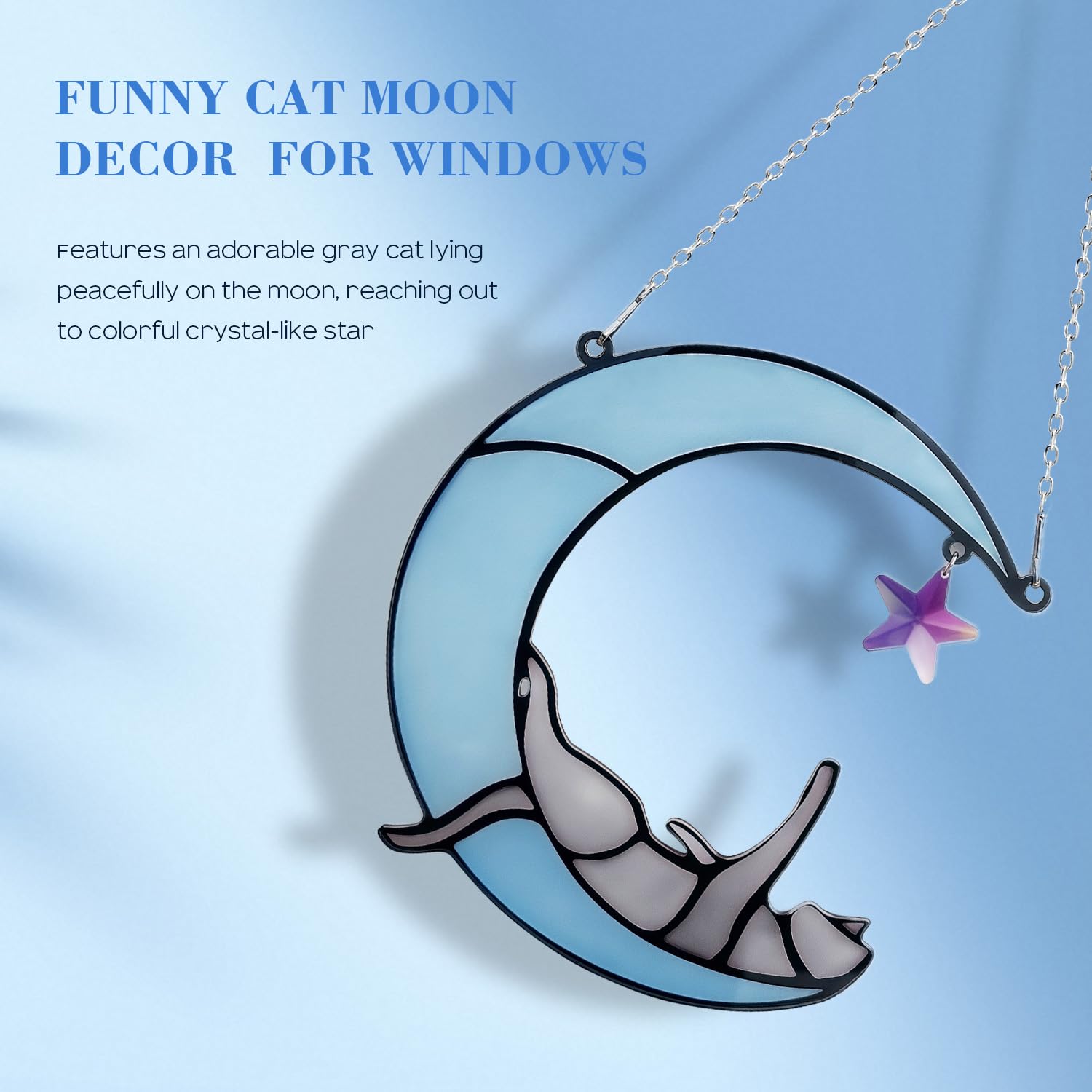 Gluimayo Grey Cat Moon Memorial Gift – Acrylic Window Hanging for Cat Lovers, Women, Moms, Grandmas, Aunts & Friends – Cute Sympathy Gift