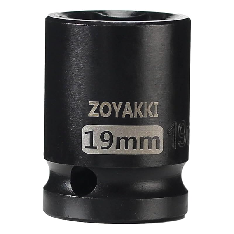 Soquete de Impacto 19 mm com Encaixe de 12,7 mm (1/2 pol.) Raso, 6 Pontos, em Aço CR-MO ZOYAKKI