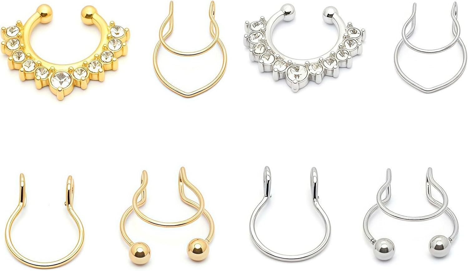 8 Pcs Fake Nose Rings For Women,Stainless Steel Septum Piercing Nose Rings Non Pierced Clip On Faux,Gold and Silver Nose Cuff
