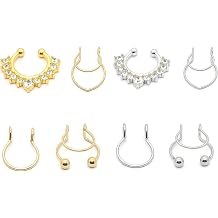 8 Pcs Fake Nose Rings For Women,Stainless Steel Septum Piercing Nose Rings Non Pierced Clip On Faux,Gold and Silver Nose Cuff