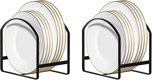LINFIDITE Paquete de 2 soportes organizadores de platos de cocina para gabinete, ahorrador de espacio, estante de almacenamiento de platos