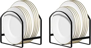 LINFIDITE 2 Pack Kitchen Plate Holder Organizer for Cabinet Space Saver Dinner Dish Plate Storage Rack Upright Dish Drying Racks Metal Dish Racks Stand for Cupboard and Countertop Large Black