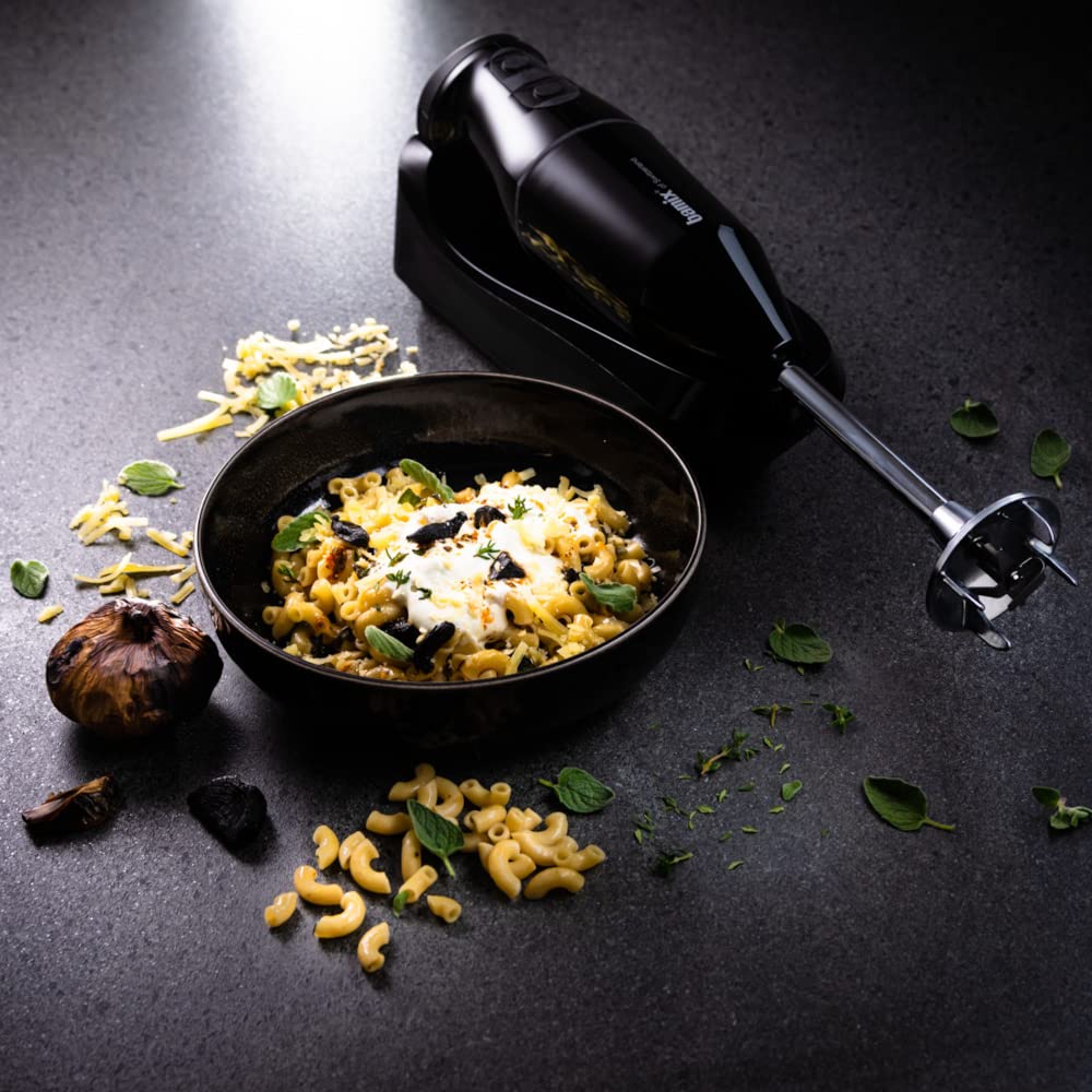 bamix cordless Set avec mixeur plongeant sans fil, Station de charge, Couteau étoile, Disque fouet, Disque mélangeur, Inox, 250 W, 2 vitesses, Fabriqué en Suisse, Noir